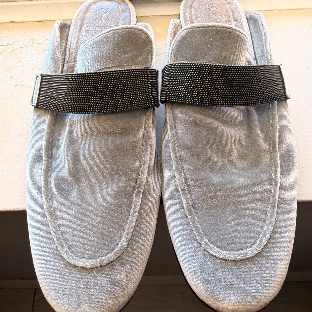 Brunello Cucinelli Light Gray Slip-On Loafers